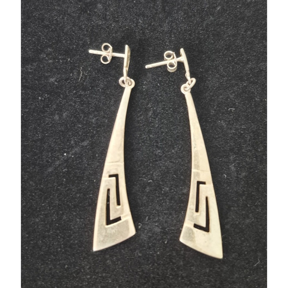 Sterling Silver 925‎ Greek Key Dangle Earrings 6 Gram